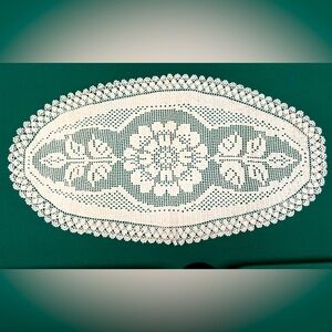 Intricate Handmade Vintage White crochet  Table Accent